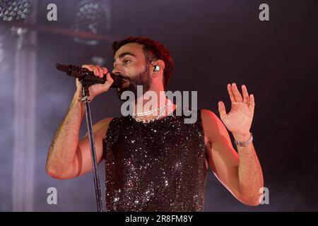 Padua, Italy. 20th June, 2023. Marco Mengoni in concert at the Euganeo stadium in Padua with his ''Marco negli Stadi 2023'' tour, on June 20, 2023, in Padua, Italy. (Photo by Mimmo Lamacchia/NurPhoto) Credit: NurPhoto SRL/Alamy Live News Stock Photo