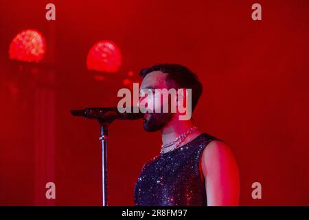 Padua, Italy. 20th June, 2023. Marco Mengoni in concert at the Euganeo stadium in Padua with his ''Marco negli Stadi 2023'' tour, on June 20, 2023, in Padua, Italy. (Photo by Mimmo Lamacchia/NurPhoto) Credit: NurPhoto SRL/Alamy Live News Stock Photo