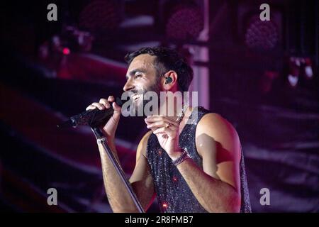 Padua, Italy. 20th June, 2023. Marco Mengoni in concert at the Euganeo stadium in Padua with his ''Marco negli Stadi 2023'' tour, on June 20, 2023, in Padua, Italy. (Photo by Mimmo Lamacchia/NurPhoto) Credit: NurPhoto SRL/Alamy Live News Stock Photo
