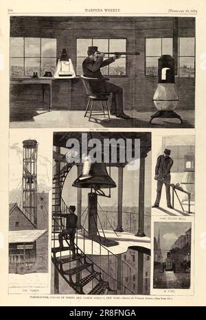 Watch-Tower, Corner of Spring and Varick Streets, New York, from Harper's Weekly, February 28, 1874 1874 by Winslow Homer, born Boston, MA 1836-died Prout's Neck, ME 1910 Stock Photo