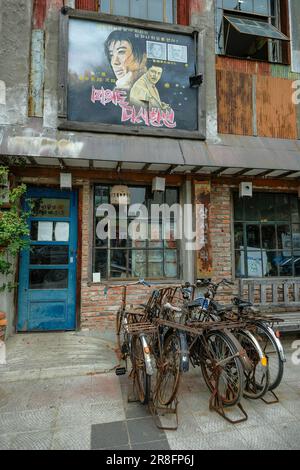 Jeonju, South Korea - June 5, 2023: Bicycles parked on a street in Jeonju, South Korea. Stock Photo