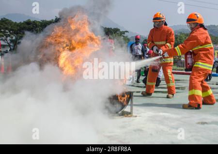 Bandung, Indonesia. 21st June, 2023. Firefighters attend a firefighting skills competition in Soreang of Bandung, West Java, Indonesia, June 21, 2023. Credit: Septianjar Muharam/Xinhua/Alamy Live News Stock Photo