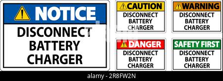 Danger Sign Disconnect Battery Charger On White Background Stock Vector