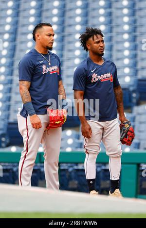 PHILADELPHIA, PA - JUNE 20: Orlando Arcia #11 of the Atlanta Braves at bat  during the game against the Philadelphia Phillies on June 20, 2023 at  Citizens Bank Park in Philadelphia, Pennsylvania. (