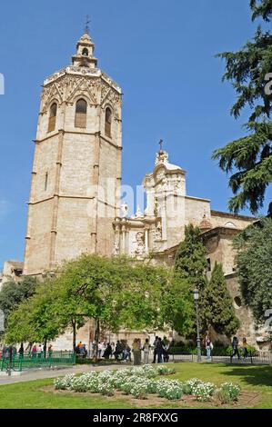 El Micalet Tower, Santa Maria Cathedral, Plaza de la Reina, Valencia, Spain, Torre del Miguelete, Bell Tower Stock Photo