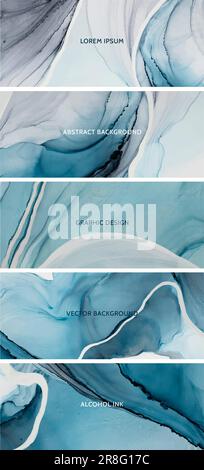 Alcohol ink modern abstract painting. Set of vertical backgrounds. watercolor fluid painting vector design. Pastel, neutral and golden marble. Stock Vector