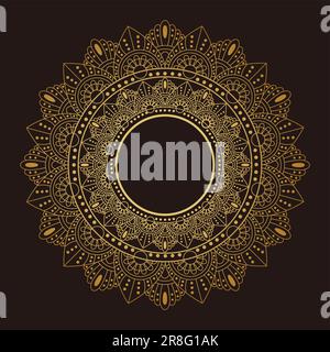 Gold Mandala Ornament Design With A Circle In The Middle Isolated On A Dark Background. Vector Illustration. Stock Vector