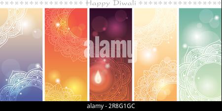 Happy Diwali Colorful Greeting Card Template Set Isolated On A White Background. Vector Illustration. Stock Vector