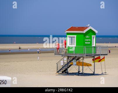 Guarded bathing beach on the North Sea island of Langeoog, Lower Saxony, Germany, lifeguards, sea rescue, DLRG Stock Photo