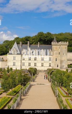 Villandry Castle and Castle Garden, Chateau de, Indre-et-Loire, Loire Valley, Centre, France Stock Photo