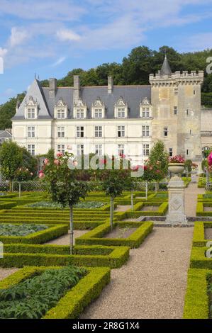 Villandry Castle and Castle Garden, Chateau de, Indre-et-Loire, Loire Valley, Centre, France Stock Photo