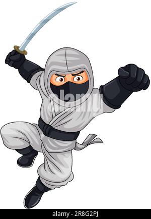 Ninja Jumping and Brandishing Sword illustration Stock Vector