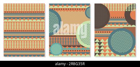 Neo Memphis poster collection. Abstract bold geometric shapes star triangle circle in pink yellow blue orange elements layout vector illustration. Stock Vector