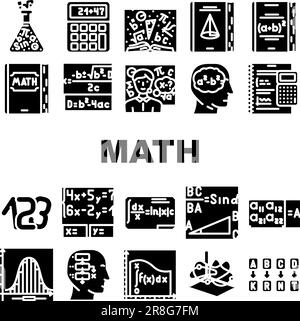 Mathematics glyph icons set. Geometry and algebra. Drafting tools ...
