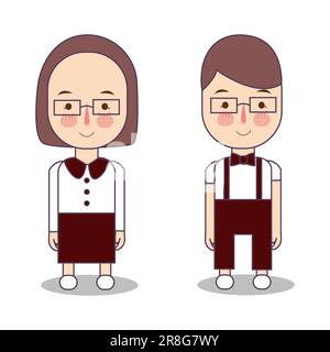 nerd young boy and girl smile expression with eyeglasses accessory clothing wardrobe apparel custome Stock Vector