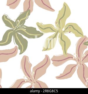 Pastel hand drawn floral pattern. Seamless repeat pattern design in soft purple green white background textile print Stock Vector