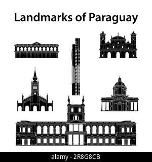 set of paraguay famous landmarks by silhouette outline style,vector ...