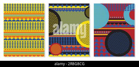 Neo Memphis banner templates vector illustration. Abstract bold geometric poster minimal modernism trendy colors shapes and geometric elements Stock Vector