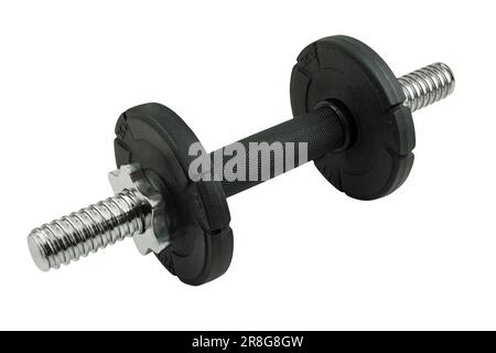 Black silver short barbell isolated on white background Stock Photo