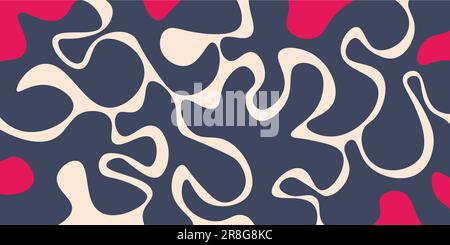 Organic shapes pattern. Abstract seamless repeat pattern design. Blue Waves Contemporary trending pattern of 2023. Groovy shapes elegant print for fab Stock Vector