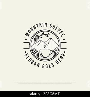Mountain Coffee bar logo design vector, Coffee shop logo design, food and drink premium vector illustration template Stock Vector