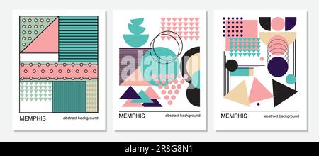 Neo Memphis banner templates vector illustration. Abstract bold geometric poster minimal modernism trendy colors shapes and geometric elements Stock Vector