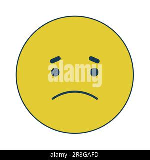 Sad yellow emoticon flat line color isolated vector icon Stock Vector