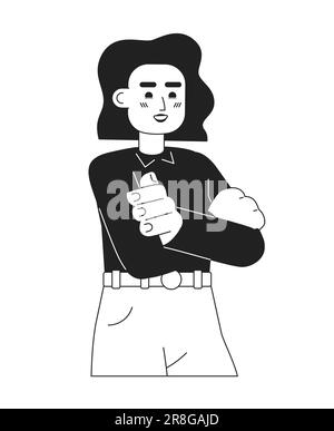 Latina entrepreneur arms crossed with confidence monochromatic flat vector character Stock Vector