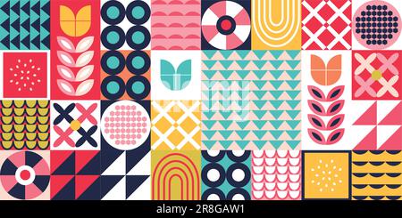 Geometric Bauhaus Banner. Retro shapes poster elements vector illustration Stock Vector