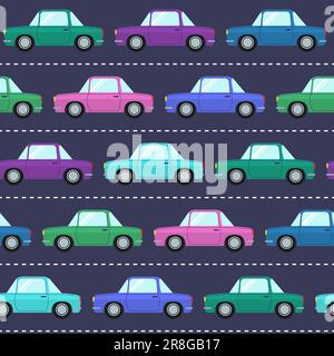 Seamless pattern with colorful cars on the road Stock Vector