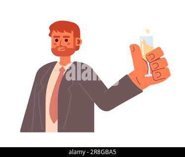 Bearded caucasian man holding champagne glass semi flat colorful vector character Stock Vector