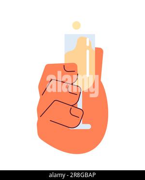 Caucasian hand toasting glass with sparkling wine semi flat colorful vector hand Stock Vector