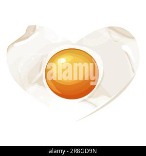 Egg heart shape fried breakfast food in cartoon style isolated on white background. Roast morning dish. Vector illustration Stock Vector