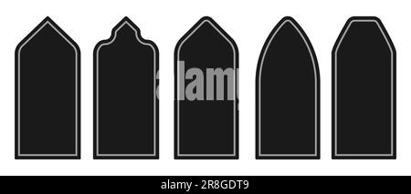 Shape islamic window. Arabian muslim arch with simple geometric shapes of lines. Ramadan kareem silhouette icon. Vector  Stock Vector