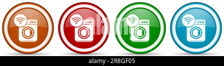 Washing machine, internet, wifi glossy icons, set of modern design buttons for web, internet and mobile applications in four colors options isolated o Stock Photo