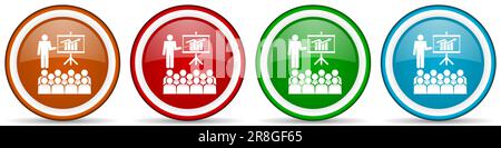 Seminar, presentation and training glossy icons, set of modern design buttons for web, internet and mobile applications in four colors options isolate Stock Photo