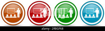 Seminar, presentation and training glossy icons, set of modern design buttons for web, internet and mobile applications in four colors options isolate Stock Photo