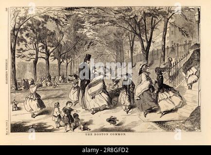 The Boston Common, from Harper's Weekly, May 22, 1858 1858 by Winslow Homer, born Boston, MA 1836-died Prout's Neck, ME 1910 Stock Photo