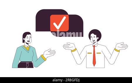 Coworkers collaboration flat line concept vector spot illustration Stock Vector