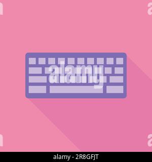 Purple computer keyboard icon in flat style on pink background. Vector illustration Stock Vector