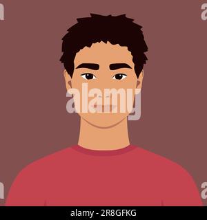 Young man portrait. Full face abstract male avatar in flat style Stock Vector