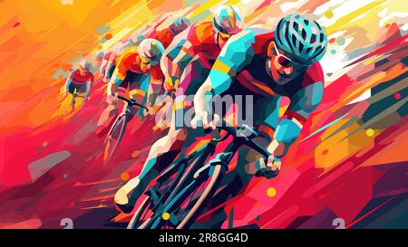 Bicycle racers competing on cycling championship. Cycle sports event, abstracrt style colorful vector illustration. Stock Vector