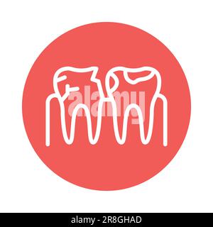 Teeth with caries color line icon. Isolated vector element. Outline pictogram for web page, mobile app, promo Stock Vector