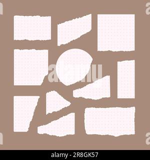 Set of torn, ripped white lined, scetchbook, notebook paper pieces vector illustrations. Stock Vector