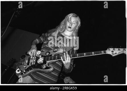 D'arcy Wretzky of Smashing Pumpkins playing the Siamese Dream Tour at The Great Hall at Cardiff University, Wales, September 22 1993. Photo: Rob Watkins. NOTE: This 30 year old negative shows some flaws. Stock Photo