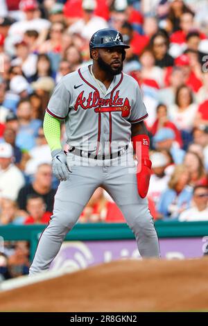 PHILADELPHIA, PA - SEPTEMBER 12: Marcell Ozuna #20 of the Atlanta Braves in  the dugout during the Major League Baseball game against the Philadelphia  Phillies on September 12, 2023 at Citizens Bank