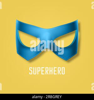 Vector Realistic Blue Super Hero Mask on Yellow Background. Face Character, Superhero Comic Book Mask Design Template. Superhero Carnival Glasses Stock Vector