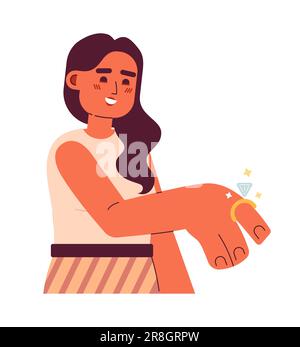 Young latina woman showing engagement ring semi flat colorful vector character Stock Vector