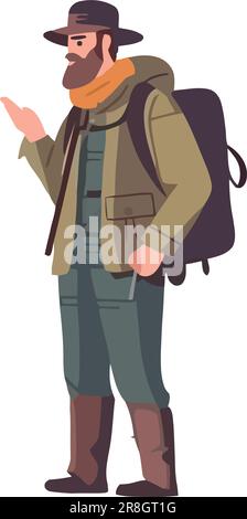 One person hiking with backpack in nature Stock Vector