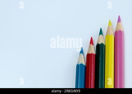 Many different colored pencils on white background. set of Colored pencils Stock Photo